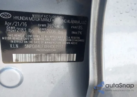 2017 Hyundai Elantra Se z USA, uszkodzony, nr VIN 5NPD84LFXHH061551